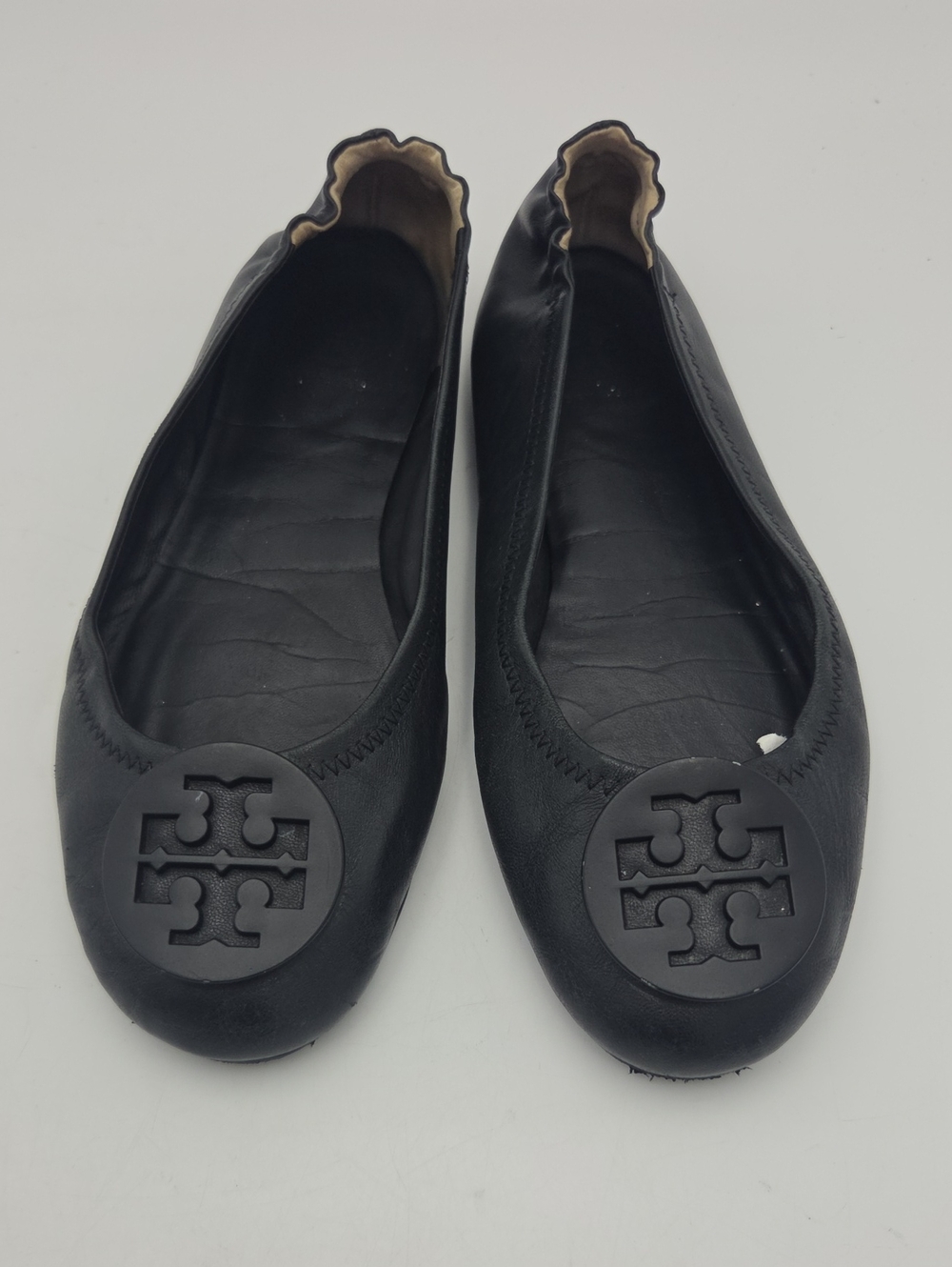 Tory Burch Minnie Travel Ballet Flats Black Leather Womens 7 M